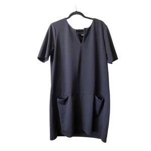 Halogen Womens Stretch Split V-Neck Short Sleeve Loose Fit Shirt Dress Black XL